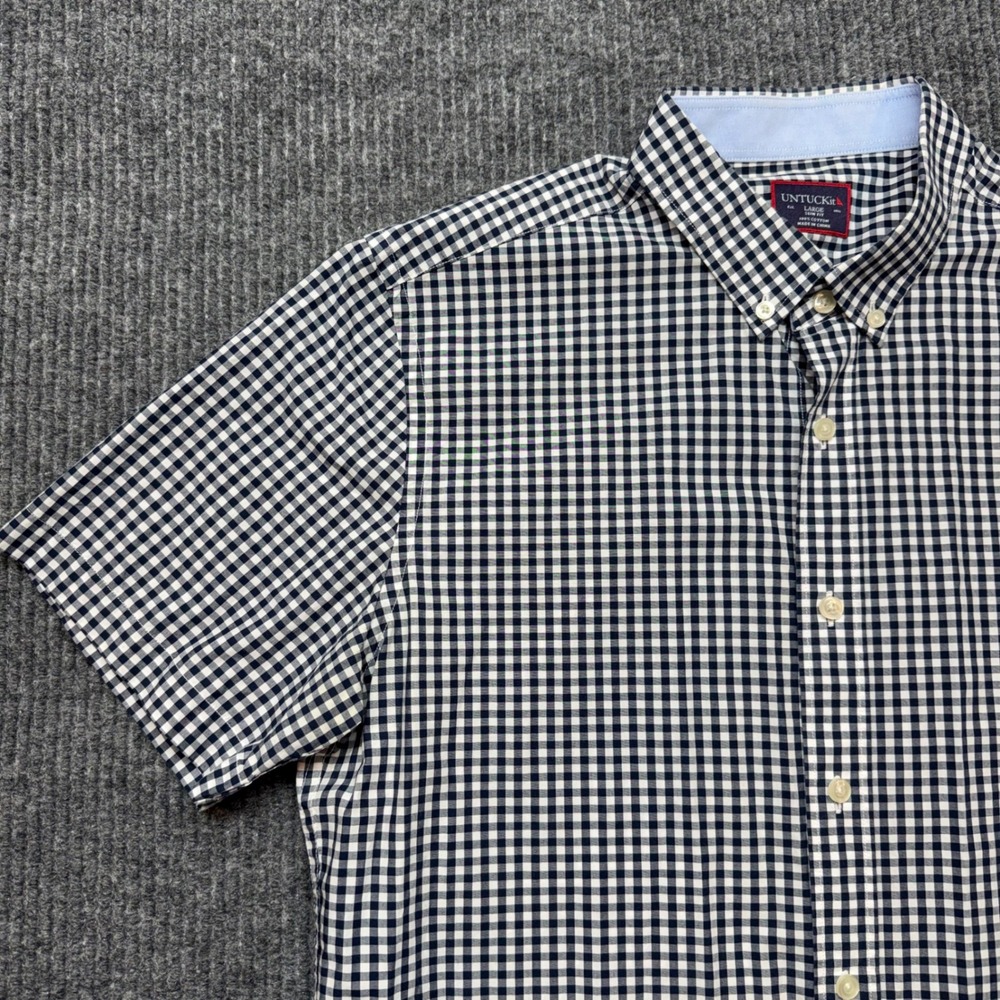 UNTUCKit Large Slim Fit Navy White Gingham Button Down Shirt Preppy Casual